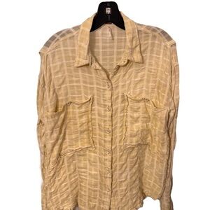 Free People Women Loveland Plaid Yellow Citron Oversized Shirt Tunic Top Size SP